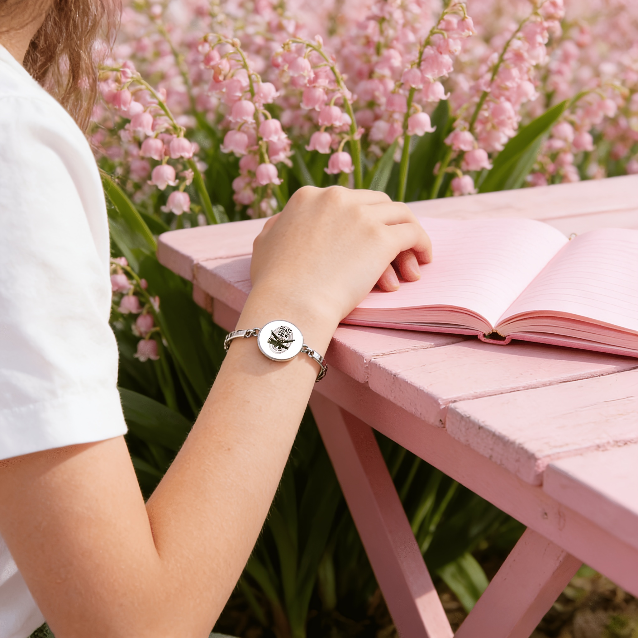 Adjustable Round Time Gemstone Inlaid Classic Bangle, Gift for Her